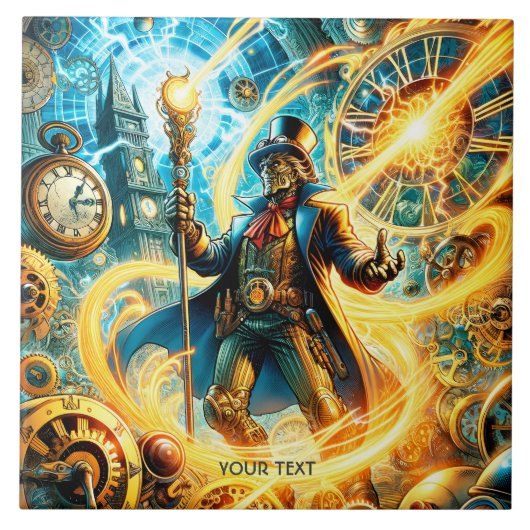 Fantasy Schattige Steampunk Tijd Wizard Tegeltje (Voorkant)