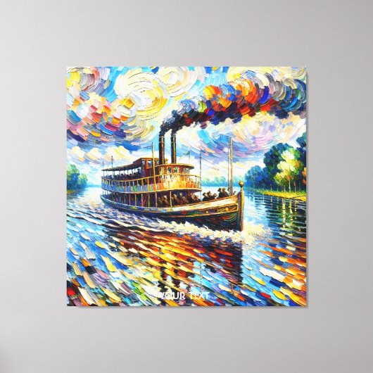 Fantasy Schattige Stoomboot Schip Canvas Afdruk (Voorkant)