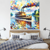 Fantasy Schattige Stoomboot Schip Canvas Afdruk (Insitu (Slaapkamer))