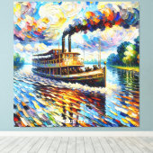 Fantasy Schattige Stoomboot Schip Canvas Afdruk (Insitu (Houten vloer))