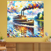 Fantasy Schattige Stoomboot Schip Canvas Afdruk (Insitu (Woonkamer))