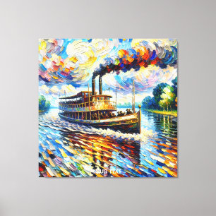 Fantasy Schattige Stoomboot Schip Canvas Afdruk