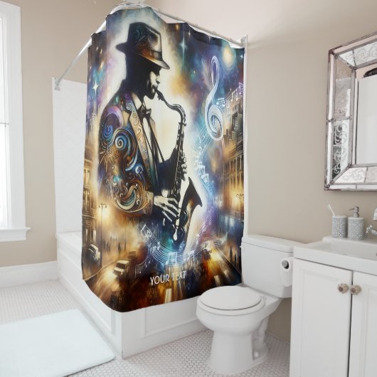 Fantasy Schattige Straatmuzikant Saxofoon Douchegordijn (In situ)