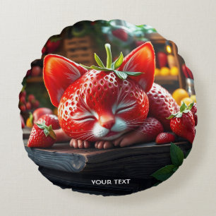 Fantasy Schattige Strawberry Lovely Kitten Rond Kussen