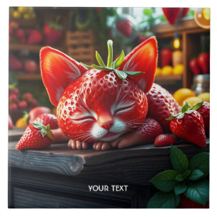 Fantasy Schattige Strawberry Lovely Kitten Tegeltje