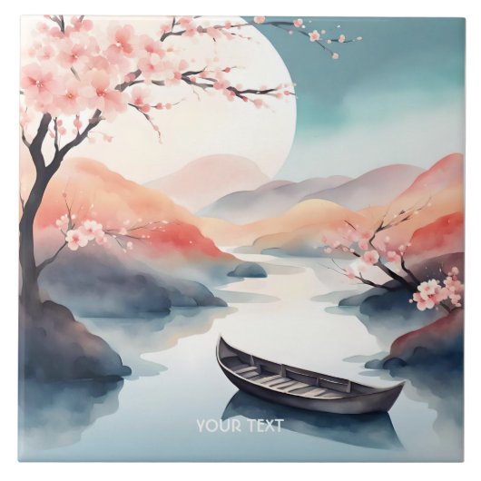 Fantasy Schattige Sun Sakura Boat Tegeltje (Voorkant)