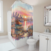Fantasy Schattige Sunset New Orleans Uitzicht Douchegordijn (In situ)