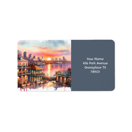 Fantasy Schattige Sunset New Orleans Uitzicht Etiket (Voorkant)