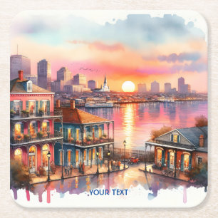 Fantasy Schattige Sunset New Orleans Uitzicht Kartonnen Onderzetters