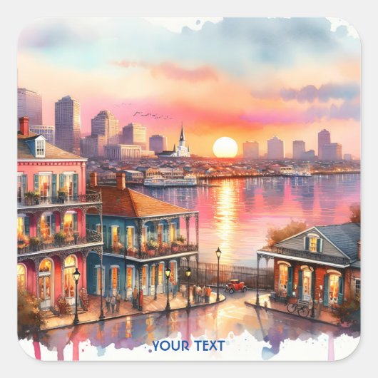 Fantasy Schattige Sunset New Orleans Uitzicht Vierkante Sticker (Voorkant)