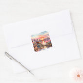 Fantasy Schattige Sunset New Orleans Uitzicht Vierkante Sticker (Envelop)