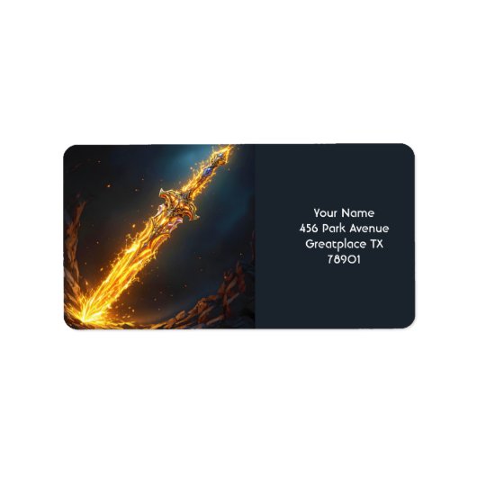 Fantasy Schattige Sword Flames Cave Etiket (Voorkant)