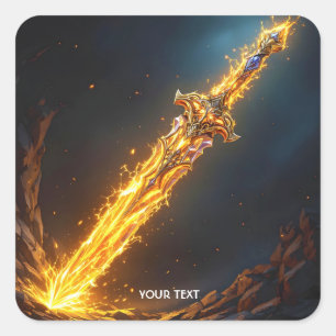 Fantasy Schattige Sword Flames Cave Vierkante Sticker