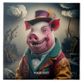 Fantasy Schattige Top Hat Pig Tegeltje (Voorkant)
