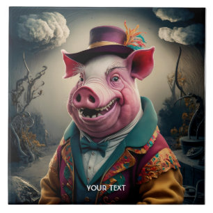 Fantasy Schattige Top Hat Pig Tegeltje