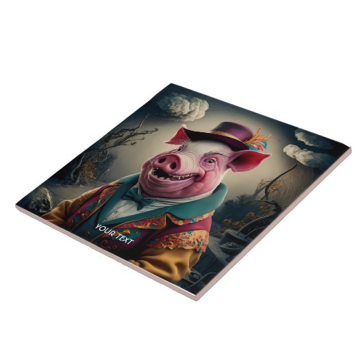 Fantasy Schattige Top Hat Pig Tegeltje (Zijkant)