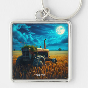 Fantasy Schattige Tractor Moon Field Sleutelhanger