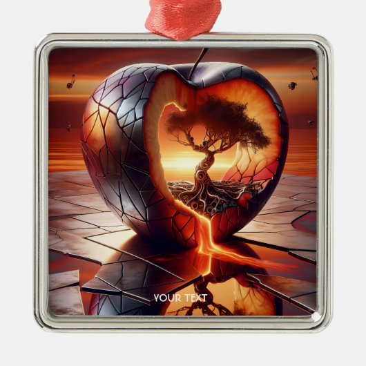 Fantasy Schattige Tree Apple Fire Metalen Ornament (Voorkant)