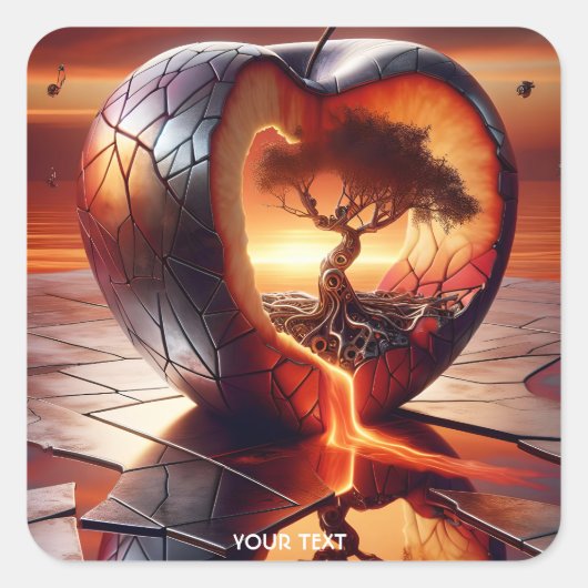 Fantasy Schattige Tree Apple Fire Vierkante Sticker (Voorkant)