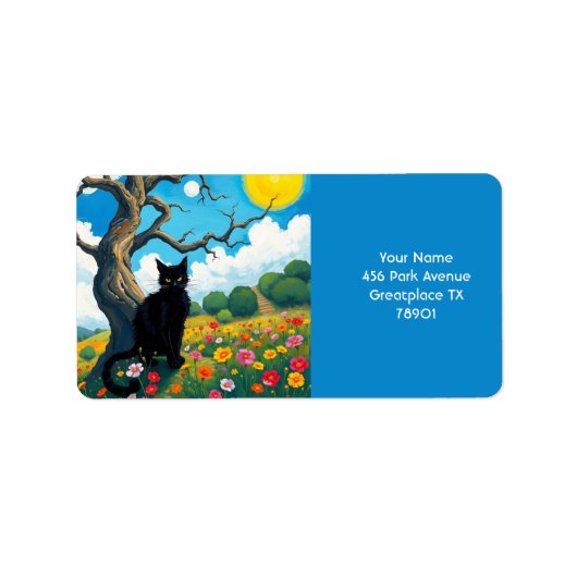 Fantasy Schattige Tree Cat Flowers Etiket (Voorkant)
