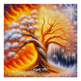 Fantasy Schattige Tree Fire Snow Perfect Poster