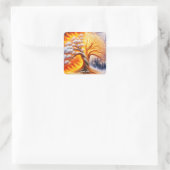 Fantasy Schattige Tree Fire Snow Vierkante Sticker (Tas)