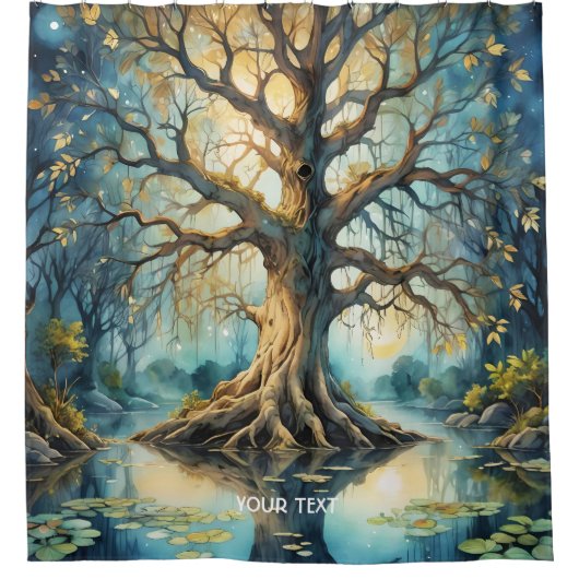 Fantasy Schattige Tree Swamp Night Douchegordijn (Voorkant)