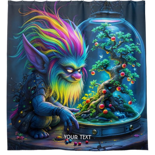 Fantasy Schattige Troll Bonsai Tree Douchegordijn (Voorkant)