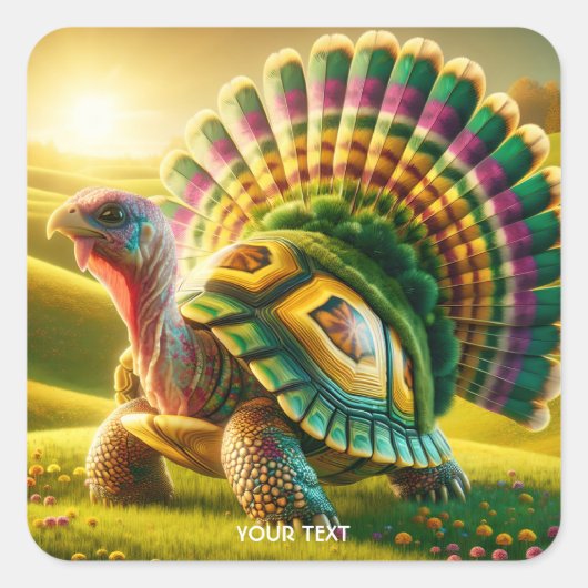 Fantasy Schattige Turkije Turtle Mix Vierkante Sticker (Voorkant)