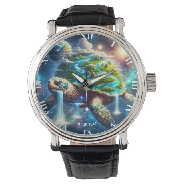 Fantasy Schattige Turtle Space Earth Horloge (Voorkant)