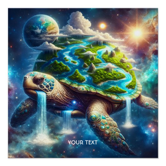 Fantasy Schattige Turtle Space Earth Perfect Poster (Voorkant)