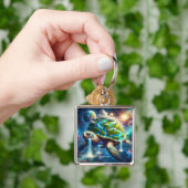 Fantasy Schattige Turtle Space Earth Sleutelhanger (Hand)