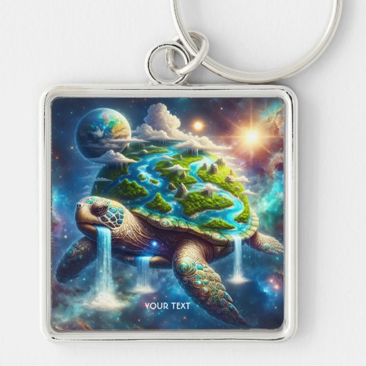 Fantasy Schattige Turtle Space Earth Sleutelhanger (Voorkant)