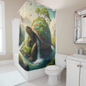 Fantasy Schattige Turtle Waterfall Forest Douchegordijn (In situ)