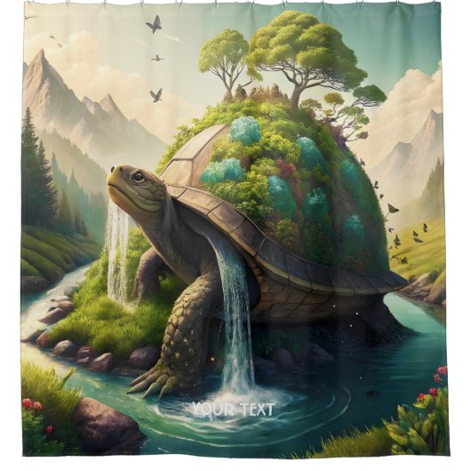 Fantasy Schattige Turtle Waterfall Forest Douchegordijn (Voorkant)