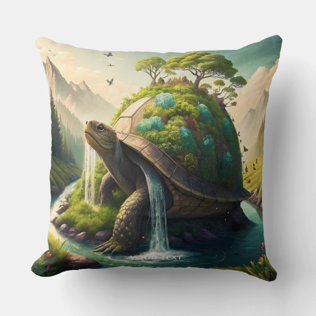 Fantasy Schattige Turtle Waterfall Forest Kussen (Voorkant)