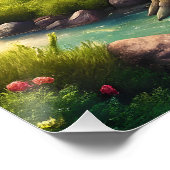 Fantasy Schattige Turtle Waterfall Forest Perfect Poster (Hoek)