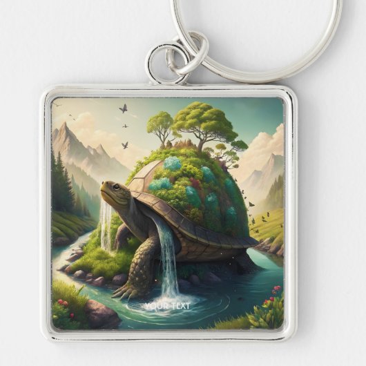 Fantasy Schattige Turtle Waterfall Forest Sleutelhanger (Voorkant)