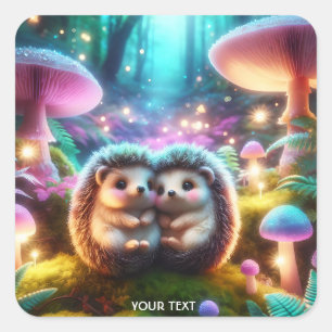 Fantasy Schattige Twee Baby egels Vierkante Sticker