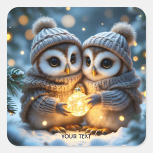 Fantasy Schattige twee Baby uilen Vierkante Sticker