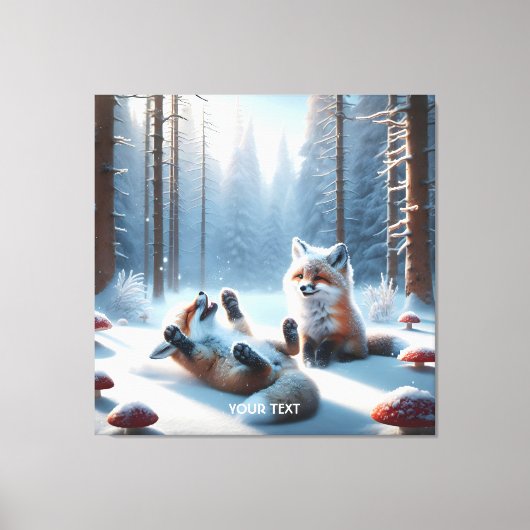 Fantasy Schattige twee Baby vossen Canvas Afdruk (Voorkant)