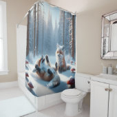 Fantasy Schattige twee Baby vossen Douchegordijn (In situ)