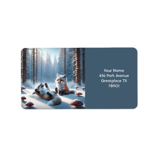 Fantasy Schattige twee Baby vossen Etiket (Voorkant)