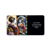 Fantasy Schattige twee japanse dames Etiket (Voorkant)