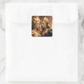 Fantasy Schattige Twee Masker Dames Vierkante Sticker (Tas)