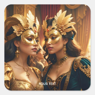 Fantasy Schattige Twee Masker Dames Vierkante Sticker