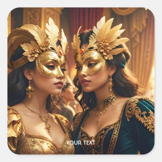Fantasy Schattige Twee Masker Dames Vierkante Sticker (Voorkant)