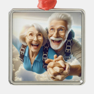 Fantasy Schattige twee mensen skydiving Metalen Ornament