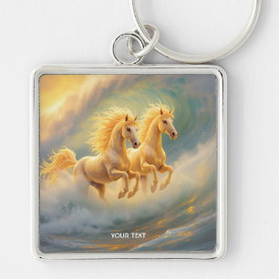 Fantasy Schattige Twee Paarden Golf Sleutelhanger