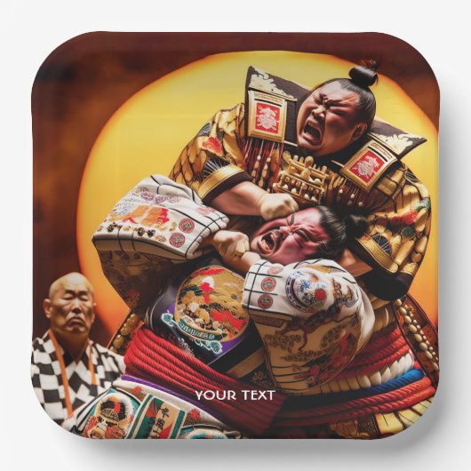 Fantasy Schattige Twee Sumo Fighters Papieren Bordje (Voorkant)